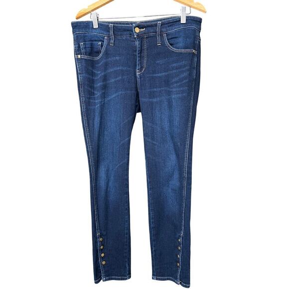 Anthropologie Pilcro Jeans Kick Flare Dark Wash Gold Button Details - Picture 4 of 9